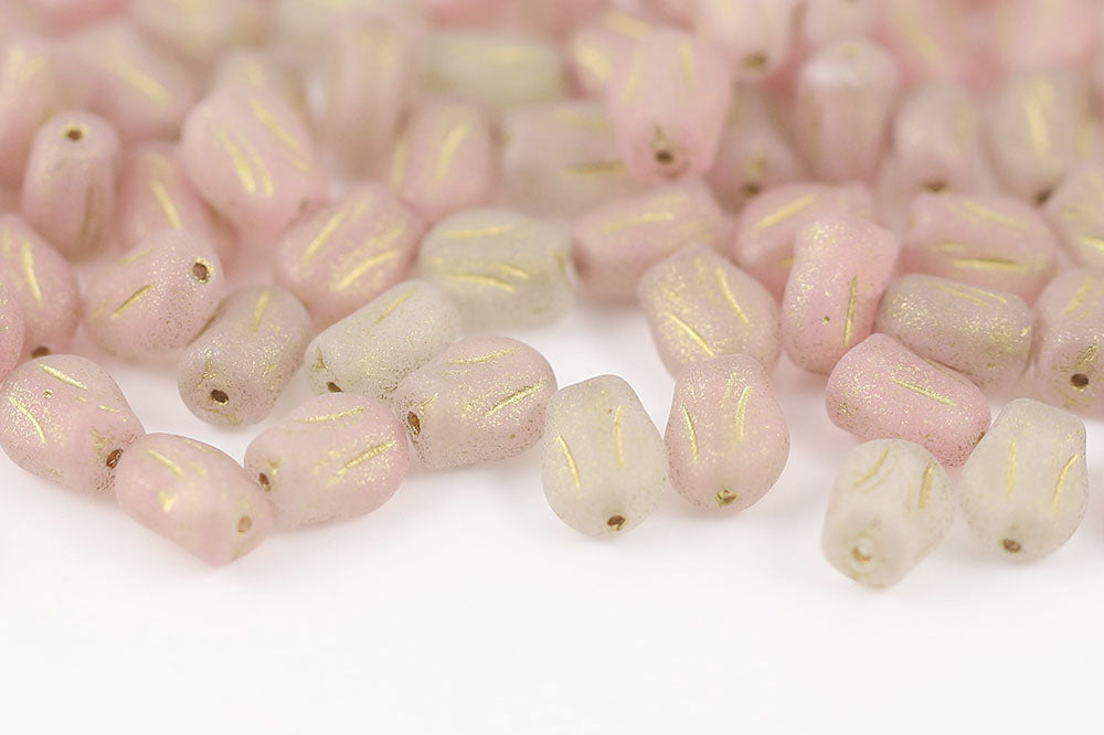 Tulip 9×7mm Crystal Pink Mixed Matt With Gold 1-Hole Czech Beads