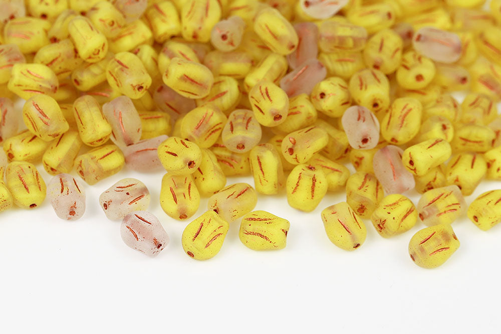 Tulip 9×7mm Crystal Yellow Mixed Matt With Copper 1-Hole Czech Beads