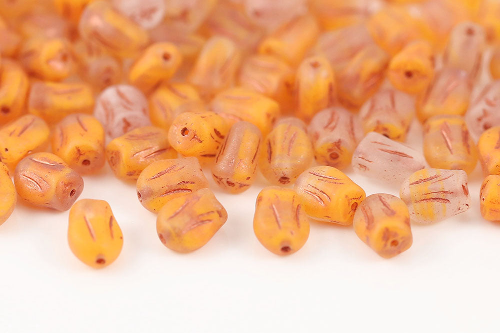 Tulip 9×7mm Crystal Orange Mixed Matt With Copper 1-Hole Czech Beads