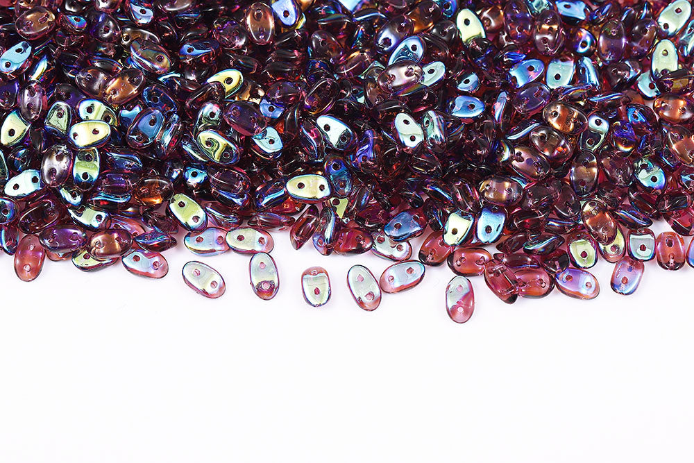 Wave 3×7mm Amethyst AB 2-Hole Czech Beads