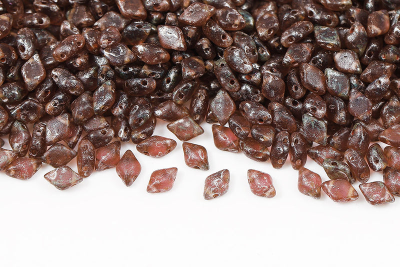 Gemduo 8×5mm Amethyst Picasso Matt 2-Hole Czech Beads