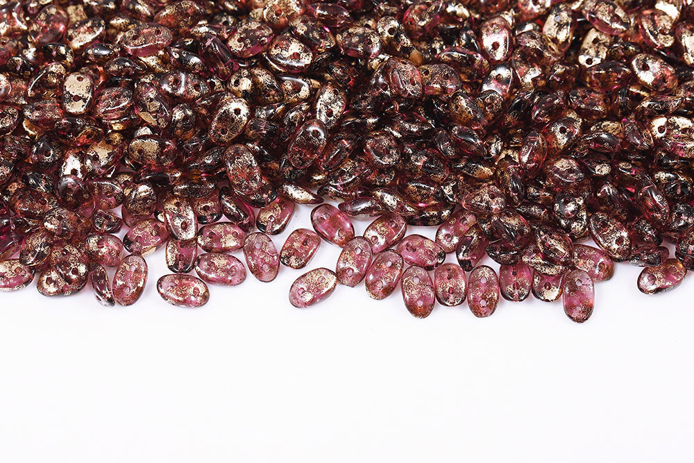 Wave 3×7mm Gold Splash Amethyst 2-Hole Czech Beads