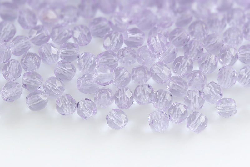 Czech Fire Polished 4mm Violet Round Beads