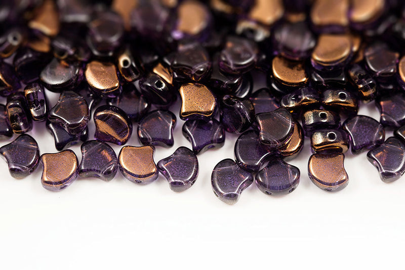 Ginko 7.5×7.5mm Tanzanite Semi Bronze Luster 2-Hole Czech Beads