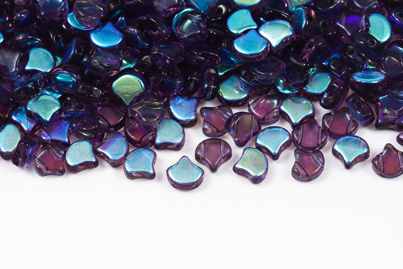 Ginko 7.5×7.5mm Tanzanite Ab 2-Hole Czech Beads
