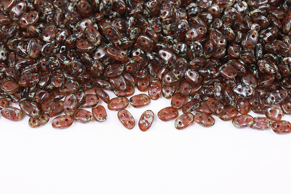 Wave 3×7mm Tanzanite Travertin 2-Hole Czech Beads