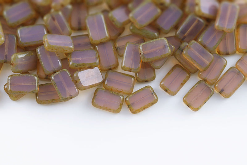 Rectangle 12×8mm Opal Lt.Amethyst Travertin 1-Hole Czech Beads