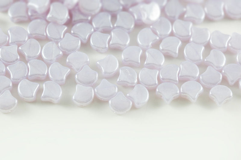 Ginko 7.5×7.5mm Opal Violet White Luster 2-Hole Czech Beads