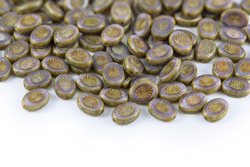 Kiwi 14×10mm Taro Purple Travertin 1-Hole Czech Beads