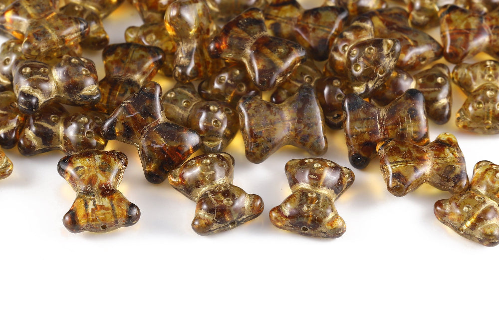 Teddy Bear 20×9mm Crystal Travertin With Gold 1-Hole Czech Beads