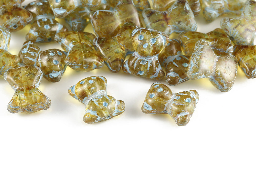 Teddy Bear 20×9mm Crystal Travertin With Blue 1-Hole Czech Beads