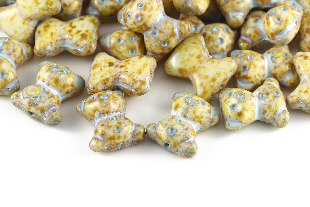 Teddy Bear 20×9mm Alabaster Travertin With Blue 1-Hole Czech Beads