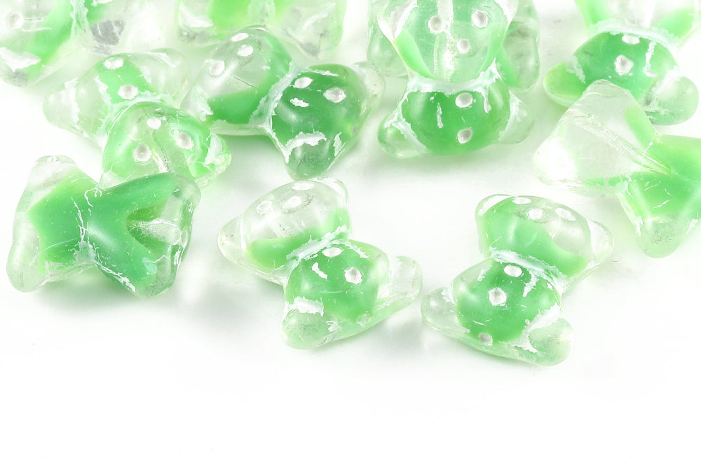 Teddy Bear 20×9mm Crystal Green Mixed With White 1-Hole Czech Beads