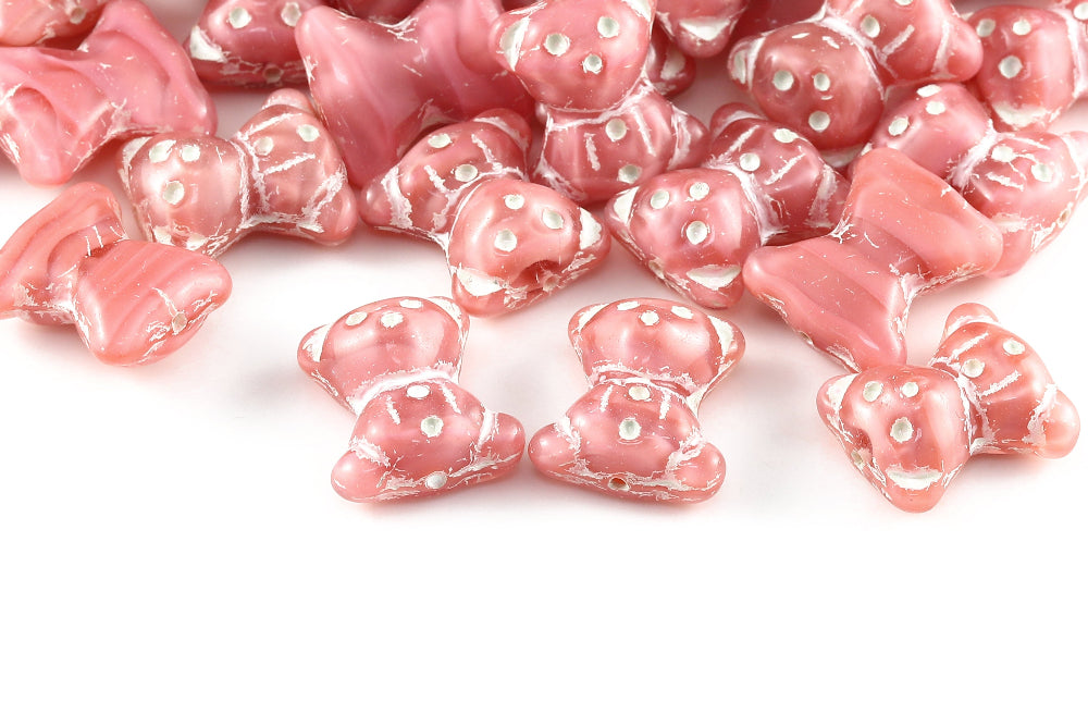 Teddy Bear 20×9mm Crystal Rose Mixed With White 1-Hole Czech Beads