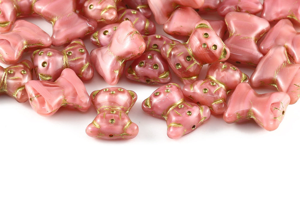 Teddy Bear 20×9mm Crystal Rose Mixed With Gold 1-Hole Czech Beads