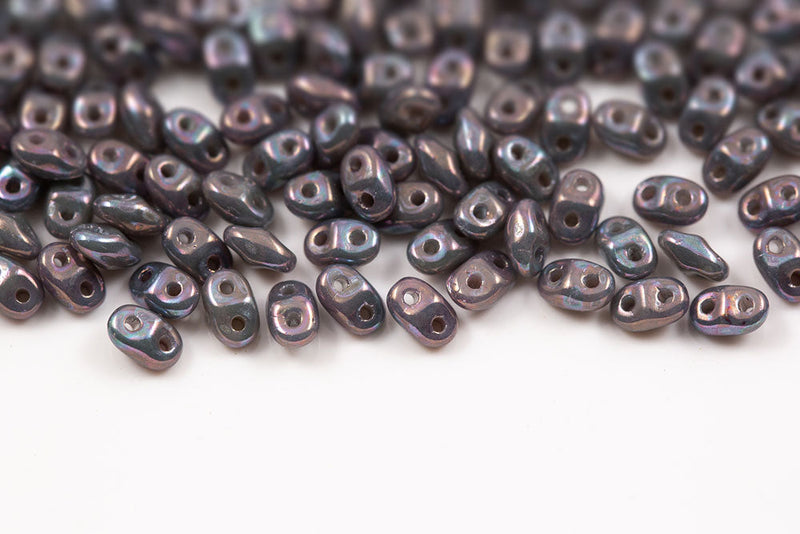 Miniduo 2×4mm Opaque Violet Nebula 2-Hole Czech Beads