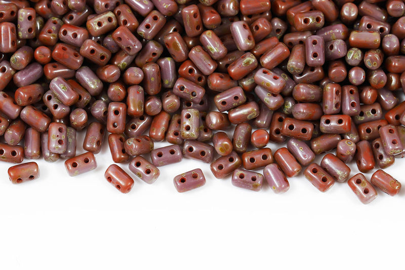 Rulla 5×3mm Opaque Violet Travertin Dark 2-Hole Czech Beads