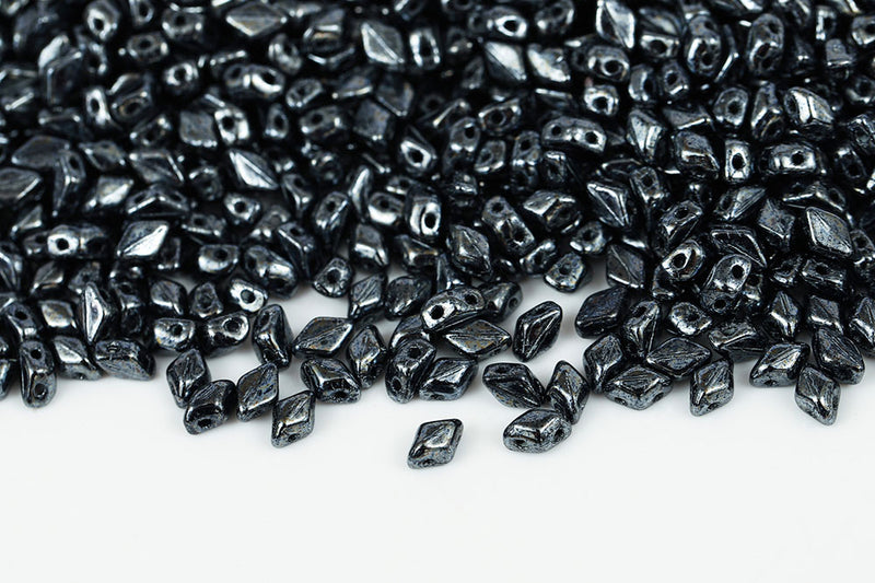 MiniGemduo 6×4mm Jet Hematite 2-Hole Czech Beads
