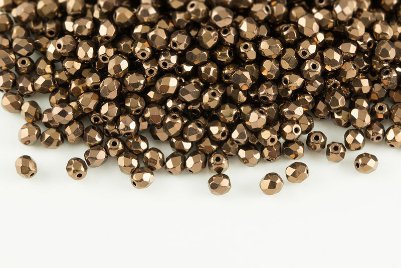 Czech Fire Polished 4mm Jet Violet Luster Round Beads