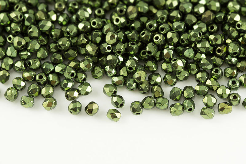 Czech Fire Polished 3mm Jet Red Luster Round Beads