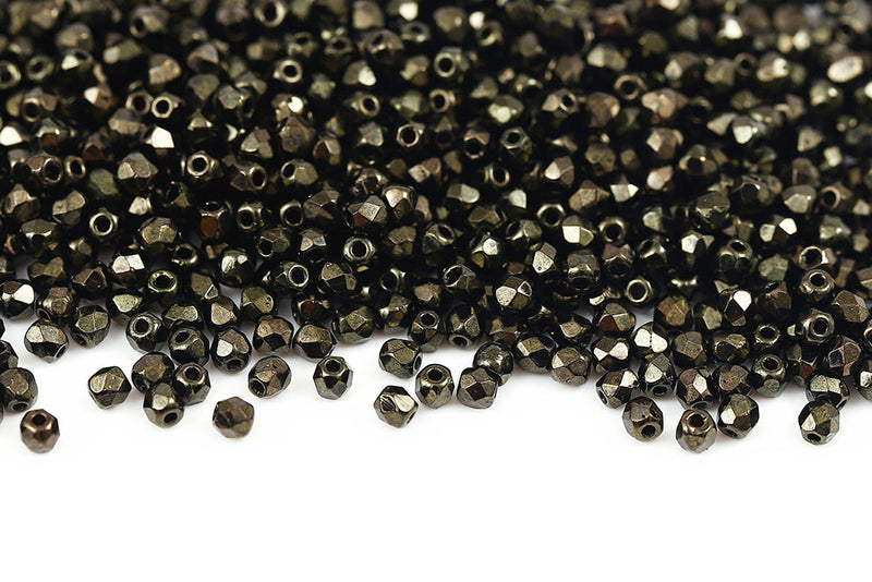 Czech Fire Polished 2.0mm Jet Red Luster Round Beads