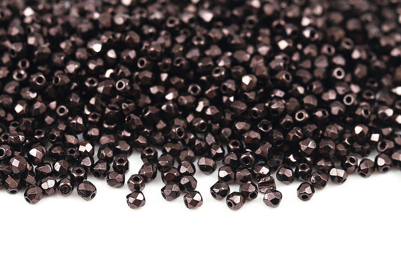 Czech Fire Polished 2.0mm Vega On Jet Round Beads