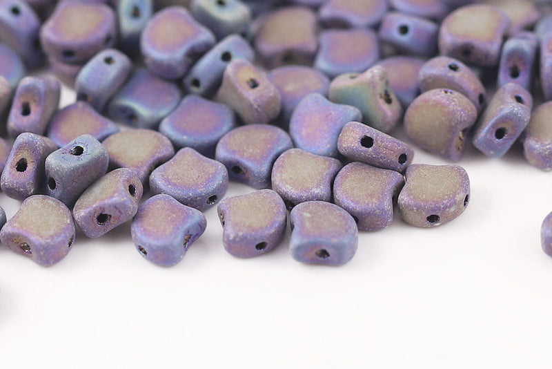 Ginko 7.5×7.5mm Jet Rainbow Iris Mat 2-Hole Czech Beads