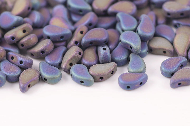 Flatduo 8×5mm Jet Rainbow Iris Mat 2-Hole Czech Beads