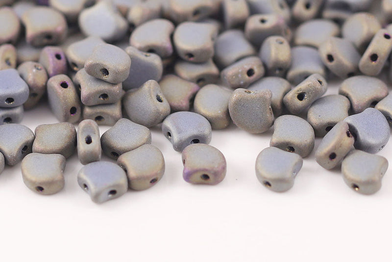 Ginko 7.5×7.5mm Jet Brown Iris Mat 2-Hole Czech Beads