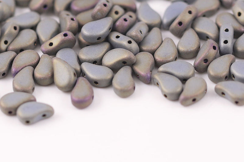 Flatduo 8×5mm Jet Brown Iris Mat 2-Hole Czech Beads