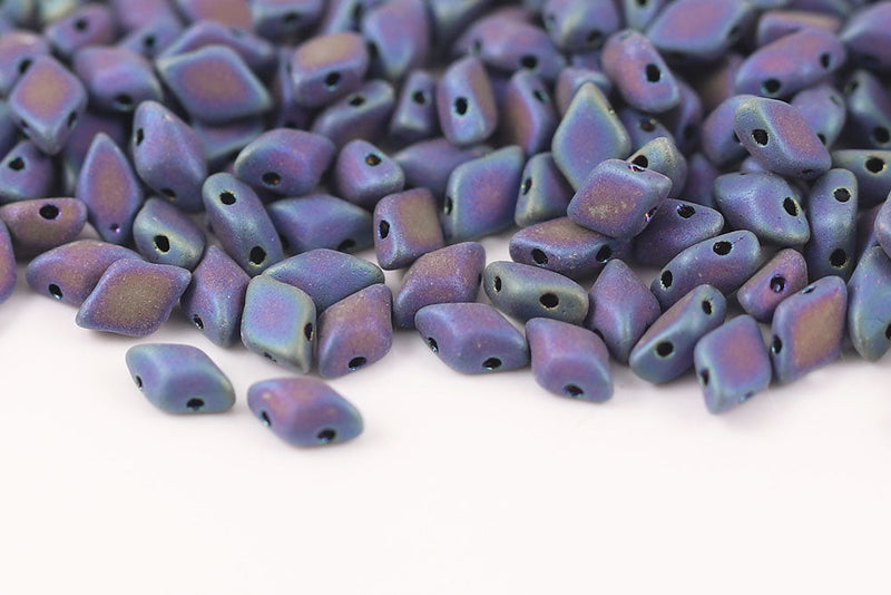Gemduo 8×5mm Jet Blue Iris Mat 2-Hole Czech Beads
