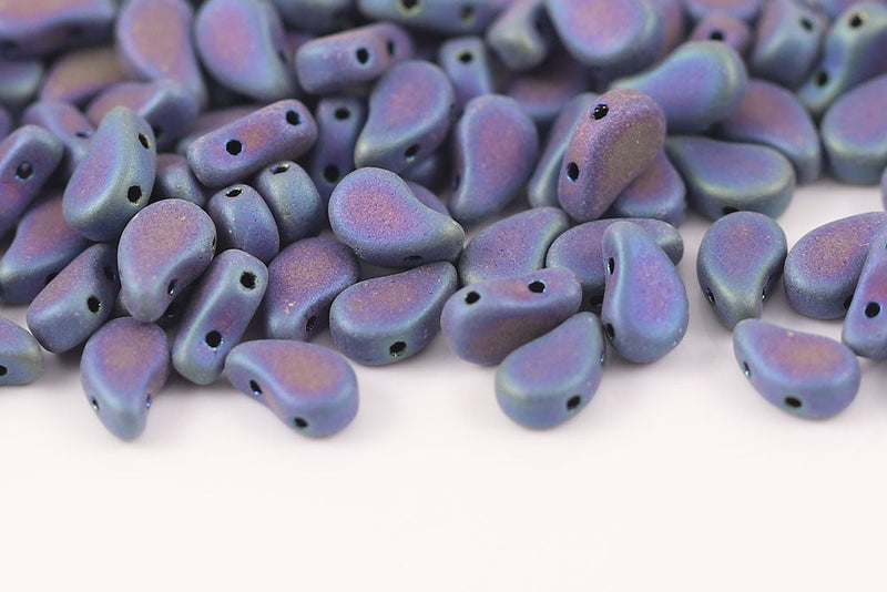 Flatduo 8×5mm Jet Blue Iris Mat 2-Hole Czech Beads