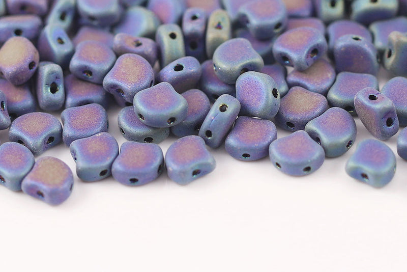 Ginko 7.5×7.5mm Jet Blue Iris Mat 2-Hole Czech Beads