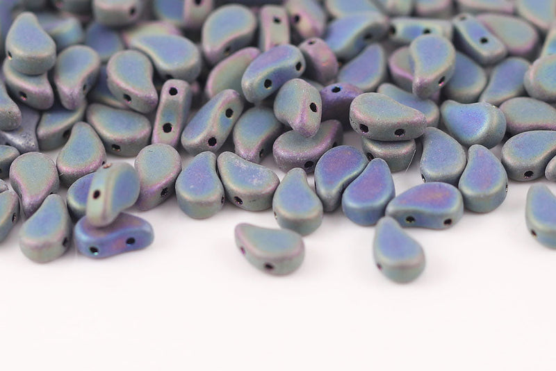 Flatduo 8×5mm Jet Green Iris Mat 2-Hole Czech Beads