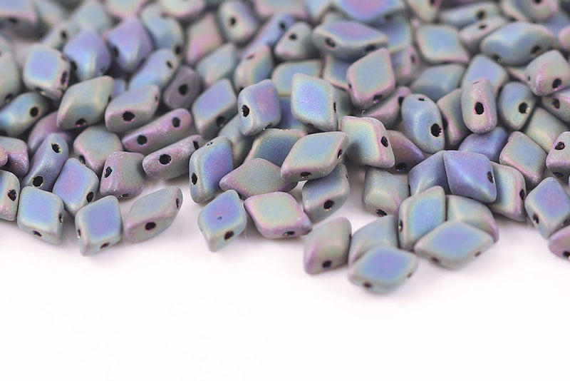 Gemduo 8×5mm Jet Green Iris Mat 2-Hole Czech Beads
