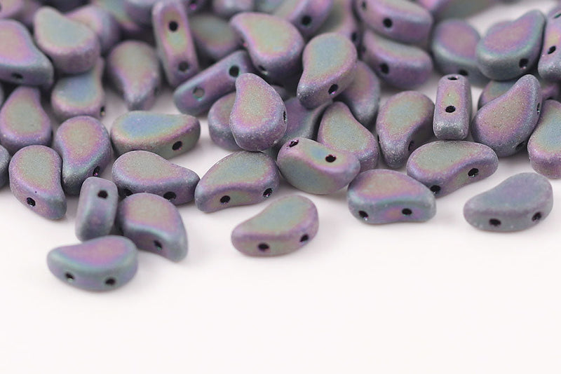 Flatduo 8×5mm Jet Red Iris Mat 2-Hole Czech Beads