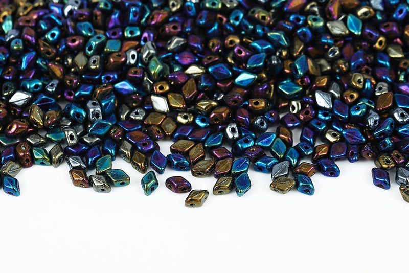 MiniGemduo 6×4mm Jet Rainbow Iris 2-Hole Czech Beads