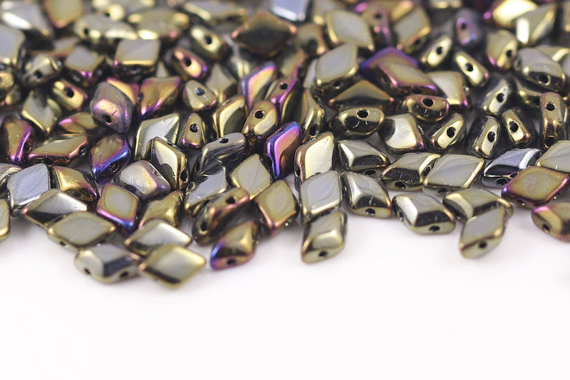Gemduo 8×5mm Jet Brown Iris 2-Hole Czech Beads
