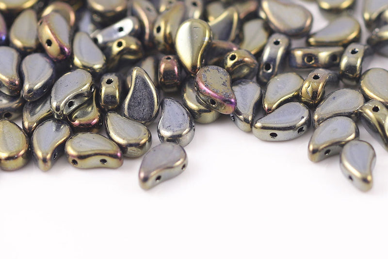 Flatduo 8×5mm Jet Brown Iris 2-Hole Czech Beads