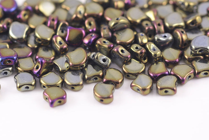 Ginko 7.5×7.5mm Jet Brown Iris 2-Hole Czech Beads