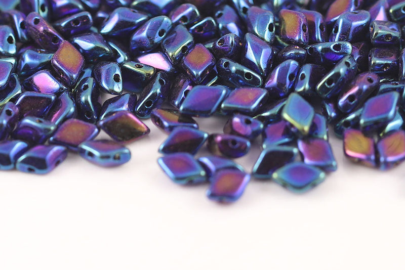 Gemduo 8×5mm Jet Blue Iris 2-Hole Czech Beads