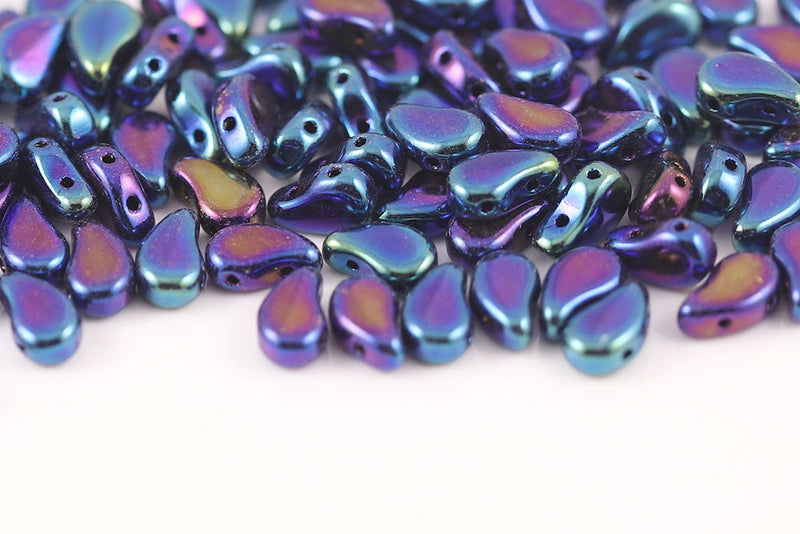Flatduo 8×5mm Jet Blue Iris 2-Hole Czech Beads