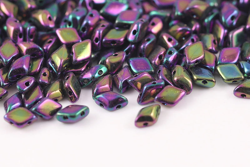 Gemduo 8×5mm Jet Red Iris 2-Hole Czech Beads