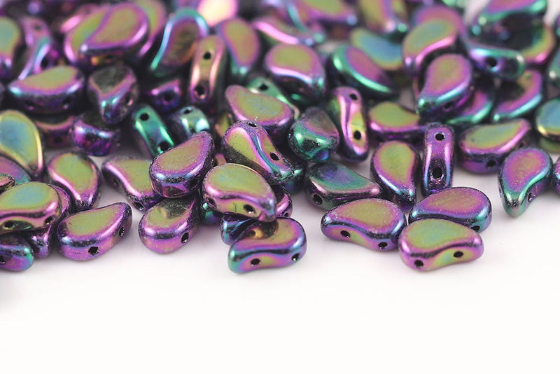 Flatduo 8×5mm Jet Red Iris 2-Hole Czech Beads
