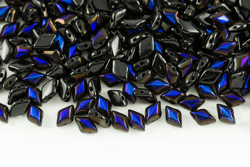 Gemduo 8×5mm Jet Azuro 2-Hole Czech Beads