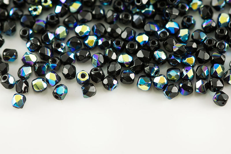 Czech Fire Polished 2.0mm Jet AB Round Beads