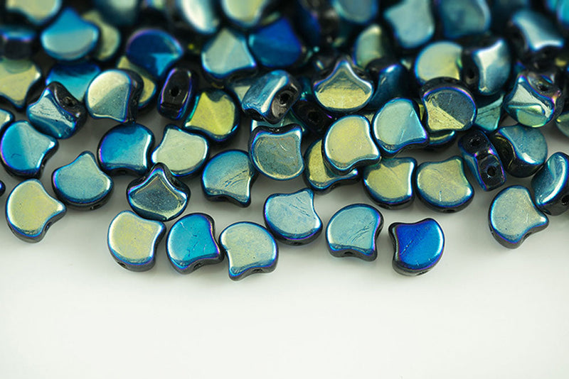 Ginko 7.5×7.5mm Jet Full Ab 2-Hole Czech Beads