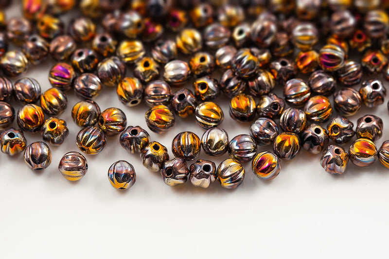Melon 4mm Jet Full Sliperit Czech Glass Beads