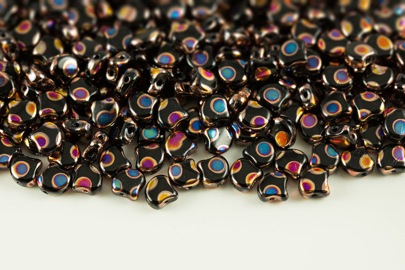 Ginko 7.5×7.5mm Jet Full Sliperit Dot 2-Hole Czech Beads