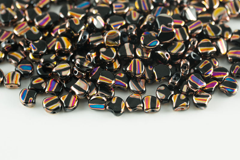 Ginko 7.5×7.5mm Jet Full Sliperit Line 2-Hole Czech Beads